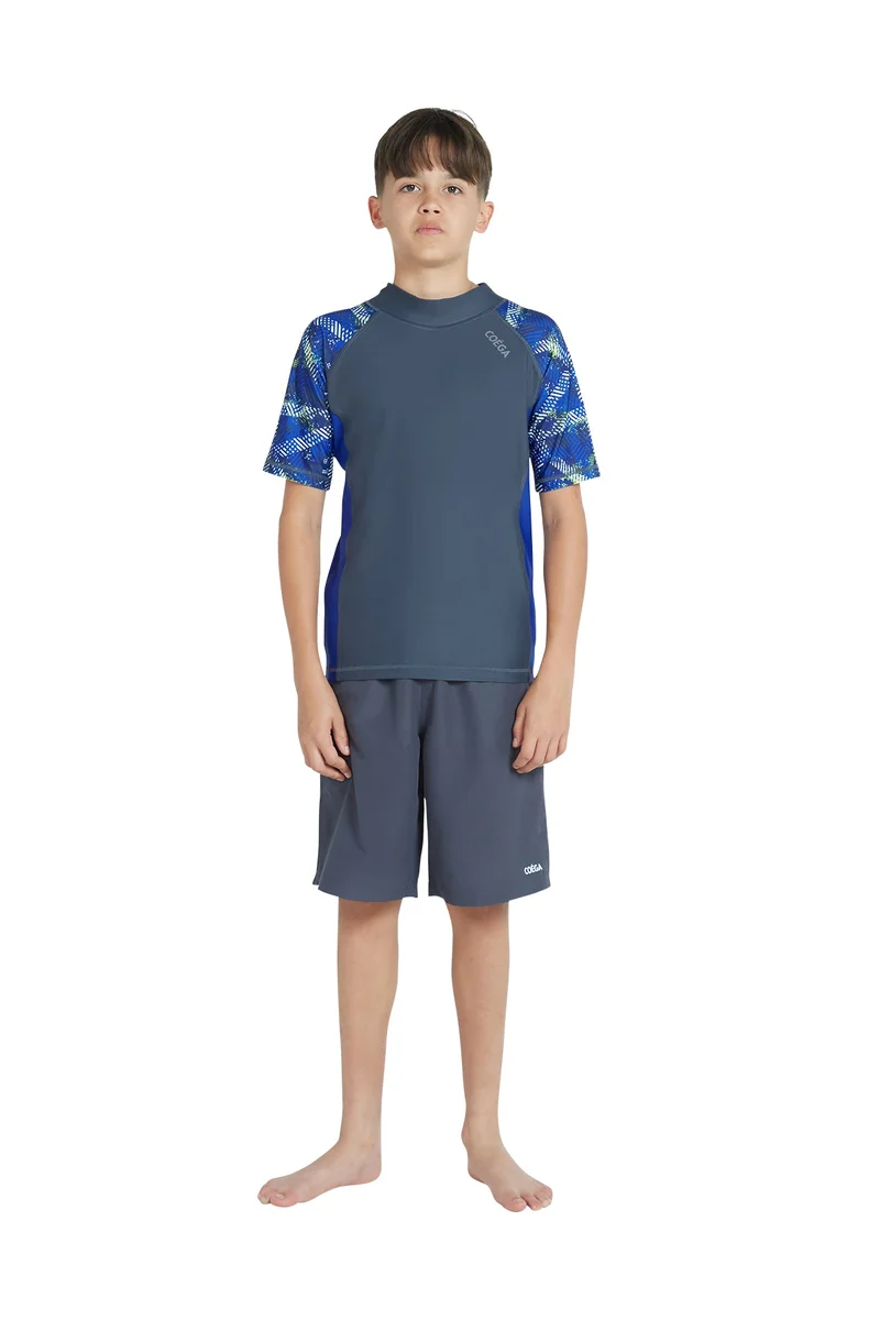 COEGA SUNWEAR  COEGA  Boys Youth Rashguard Short Sleeve - Grey Blue Stripes for Men | Best Price UAE